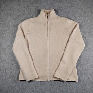 LL Bean Womens Small Lambswool Angora Full Zip Mock Neck Sweater Cream 0YU13